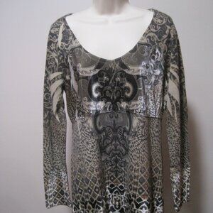 Live & Let Live Tan & Black Velour Inlay Velvet Women’s Long Sleeve Shirt Large